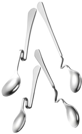 WEKADRIN 4pcs Stainless Steel S-Shaped Hanging Coffee Stirrer Spoons Curved Handles for Hot Drinks Dessert Jelly Honey Jam Tea Toddlers