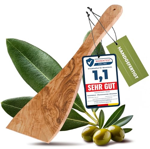 HAUSWALD® Pfannenwender Olivenholz [Extra breit] – Plastikfreie, antibakterielle und hitzebeständige Pfannenwender Holz