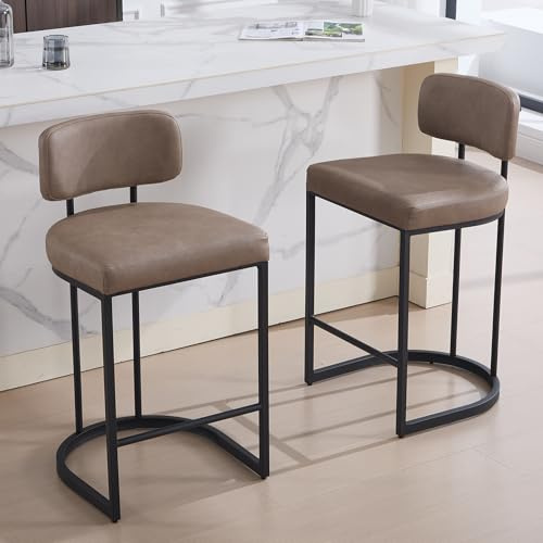 DAYALANE Lot de 2 Tabourets de Bar, Cuir PU&Style Industriel, Kaki