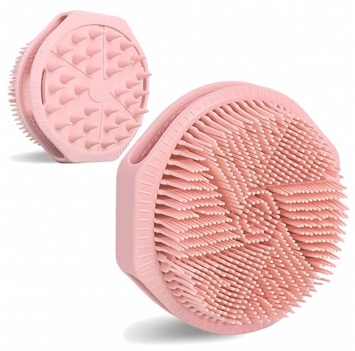 OTHIX Limpiador corporal de silicona de doble cara, esponja vegetal 2 en 1, exfoliante corporal y masajeador de cuero cabelludo para ducha, todo tipo de piel, espuma bien, fácil de limpiar, 1 pieza
