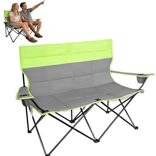 Rhyvorax Folding Double Camping Chair for 2 Adults, 2 Seater Heavy Duty Camping Chairs with Cup Holder, Portable Beach Chair for Outdoor, Garden, Picnic, Fishing – Supports 300kg