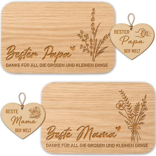 Mama und Papa Geschenke, Frühstücksbrettchen Brotzeitbrett mit Gravur