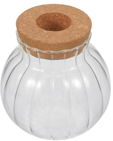 Hemobllo Hydroponische Vermehrungsvase Glas Klein mit Holzdeckel Transparente Wasserpflanzenstation für Efeutute Philodendron Tischvase für Büro und Wohnraum