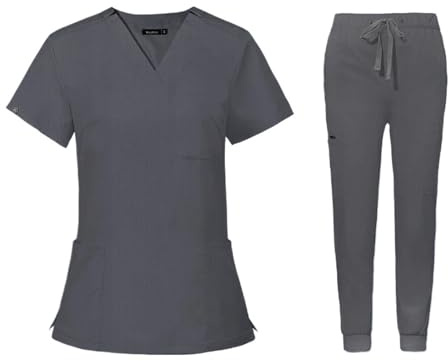 LNNXSZ Divisa Sanitaria Donna Scrub Uniforme for Sala operatoria Set di Scrub da Lavoro ospedaliero Forniture for Infermiere Tuta for chirurgia Dentale Abbigliamento da Lavoro(Gray,L)