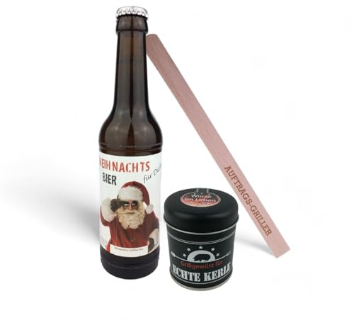 schenken-24 Geschenkset - Biermotiv zum auswählen - Grillgewürz -Grillzange personalisiert - Geburtstagsgeschenk - Männer - BBQ -, Bier:Weihnachts-Bier, Grillzange:Papa grillt am Besten