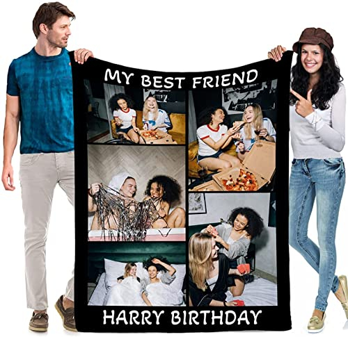 AOKILE Fotodecke mit Eigenem Foto Name,Personalisierte Decke Mit Foto,Super Weich Foto Decke Selbst Gestalten Bedrucken Lassen Kuscheldecke Geschenk für Freunde Familie Geburtstag Weihnachten(5Foto)