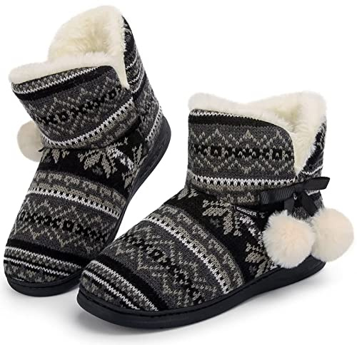 GURGER Zapatillas Casa Niña Invierno Botas Casa Niño Pantuflas de Casa Altas Caliente Peluche Negro 32 33
