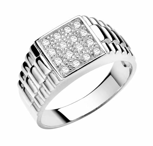 Sterling Silver Men's Diamond Rolex Signet Ring size P Q R S T U V W X Y Z Z+1 (P)