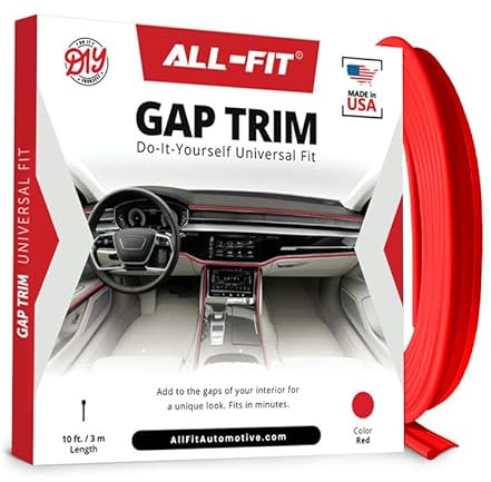 All-Fit Automotive Car Gap Filler – 10 Ft Red Trim Molding for Car Accessories Interior – Universal, Flexible Car Interior Accessories for Dashboards, Panels, & Air Vents – Easy DIY Installation
