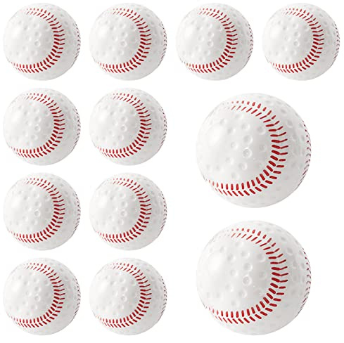 Baisidiwei Baseballs 12 Pack Dimpled Baseballs, 9-Inch Pitching Machine Balls for Hand-Eye Coordination, Hitting and Fielding Practice (White red)