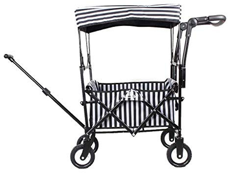 MOLVUS Folding Garden Trolley Cart Heavy Duty Wagon Multi-function Shopping Cart for Outdoor Camping Beach Pull Truck With 4 Wheels, Load：80kg (Without Canopy)