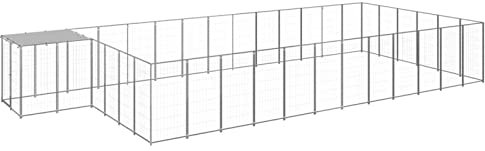 Camerina Hundezwinger Silbern 22,99 m² Stahl HundehüTte Outdoor Hundehaus HaustierkäFig HundehüTte Outdoor Hunde Hundeauslauf DraußEn