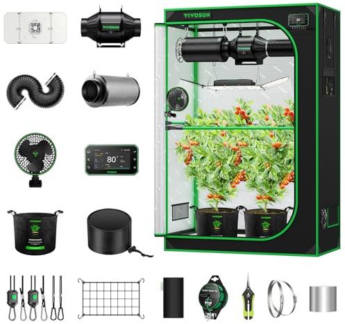 VIVOSUN Smart Pro Grow Tent Kit 2x4 Complete Grow System WiFi-Integrated Automatic Control with GrowHub E42A+, 2-in-1 Tunable Spectrum LED Grow Light, 360° Ventilation & Circulation Control System