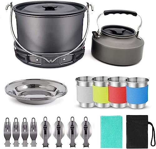 Camping Kochgeschirr Picknick-Kochgeschirr, Camping-Kochgeschirr-Set, Tragbares Kochset Für Camping, Rucksackreisen, Kochen Im Freien Und Picknick Wandern Trekking ( Color : Black , Size : 19pcs )