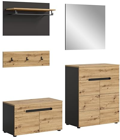 xonox.home Garderobe Canu X4CE1G03 Garderoben Kombination Set 4tlg. in Front Artisan Nb., Korpus Basalt grau Nb., Absetzung Artisan Nb.