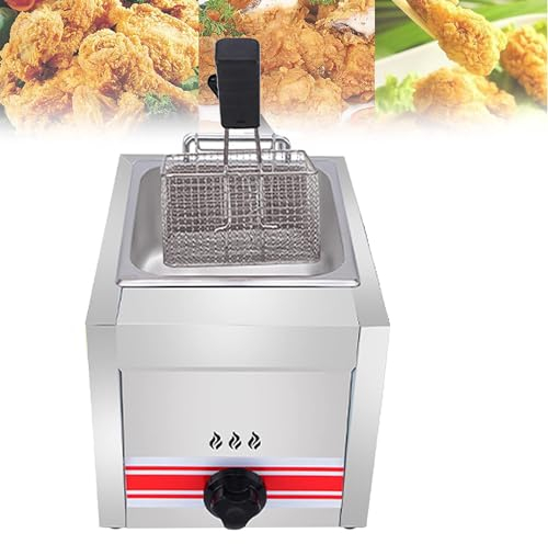 DPLXFPP Friteuse À Gaz 10l/20l/30l, Friteuse À Gaz Professionnelle, Friteuse Commerciale en Acier Inoxydable avec Paniers Friteuse, pour Cuisine À Domicile du Restaurant Commercial,Singlecylinder10L