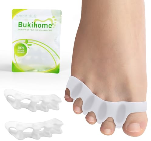 Bukihome Zehenspreizer, 4 Paar weiche Gel-Zehenspreizer zur Korrektur von Ballenzehen, Zehenspreizer zur therapeutischen Linderung von Plantarfasziitis, Fußschmerzen für Frauen und Männer (Weiß + M)