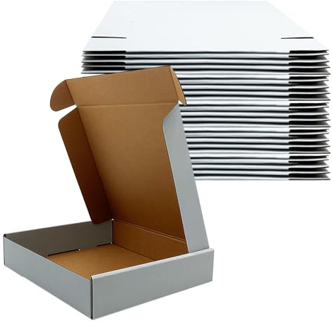 9x9x2 Inches Shipping Boxes Set of 25,White Corrugated Mailing Cardboard Box Literature Mailer for Packing Small Business Moving Storage, E-Commerce Packaging Mailing Boxes Gift Boxes for Presents