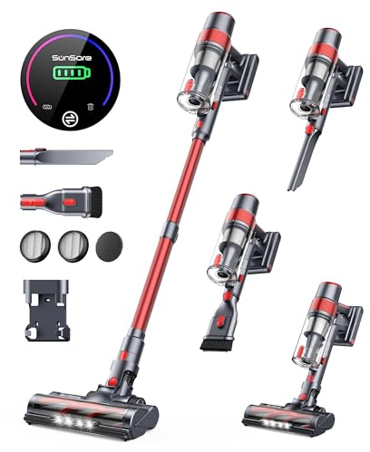 SunSare Aspiradora Sin Cable 450W/40Kpa/55Min, Aspirador Sin Cable Potente Escoba Aspiradora Sin Cable con Pantalla Táctil Depósito Polvo 1,5L para Mascotas/Alfombras/Pelo/Suelos Duros
