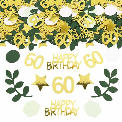 ParPix 100 Stück Konfetti 60. Geburtstag Deko, Groß 6cm, Grün, Gold, Weiß