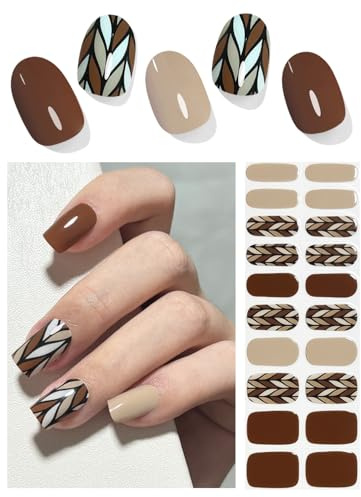 Wahrshei UV Gel Strips | 20 pcs UV Nagelfolie Selbstklebend | Nagel-B Brown Gellack Wraps
