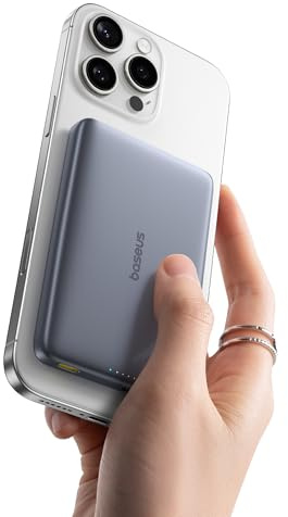Baseus Picogo Power Bank, Ultra Slim 10000mAh Magsafe Powerbank Qi2 Certified, 15W Wireless Charging, PD 27W, Mini Wireless Magnetic Battery Pack with USB C Cable for iPhone 17 Air/16/15/14/13, Grey