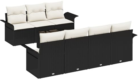 vidaXL Conjunto de sofá de jardín 8 uds. Negro ratán sintético