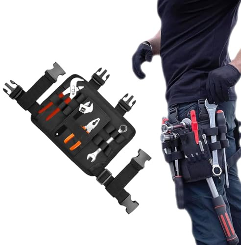 HASLED Ceinture Porte-Outils Professionnelle - Sacoche de Ceinture en Tissu Oxford Noir - Avec Cuissardes Réglables et Clip - Grande Capacité pour Bricolage et Réparation