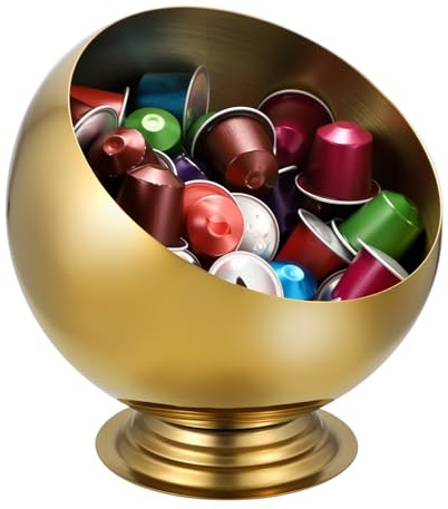 ELLDOO Coffee Pod Holder, Gold Metal Coffee Pod Storage for K Cup Nespresso Vertuo Keurig, Creamer Organizer Candy Bowl Fruit Snacks Jar for Countertop Kitchen Breakroom