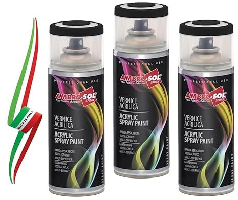 Generico SET 3 BOMBOLETTE DI SMALTO ACRILICO SPRAY NERO OPACO 9005 400 ml MADE IN ITALY