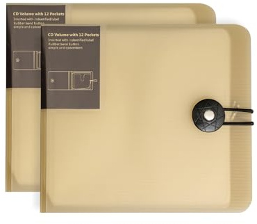 TNDCKP CD Case, 12 Capacity CD/DVD Case Holders Wallet Hard Plastic DVD Disc Cases Storage Binder for Car Home Office Travel (2, Translucent khaki)