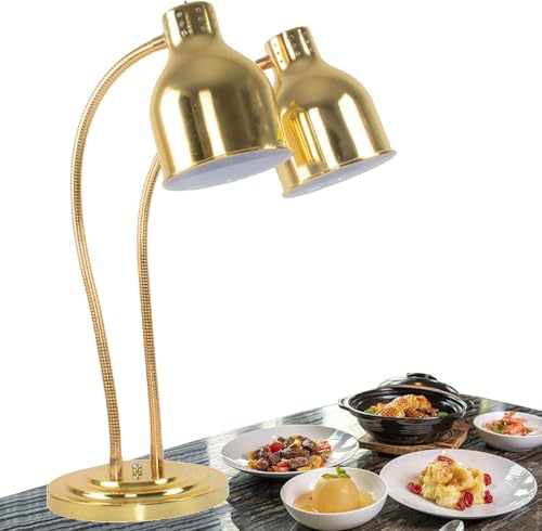 Lampe Chauffante pour Aliments, Autoportant, Chauffe-Plats Commerciaux pour Les Fêtes, Buffets pour Pizza, Steak, Poulet Frit, Double Tête, Réglage Multidirectionnel, Chauffe-, Gold