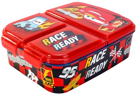 Disney Cars Kids - Contenitore rettangolare multi scomparto per bambini, per scuola, viaggi, pranzo, cibo, panini, senza BPA