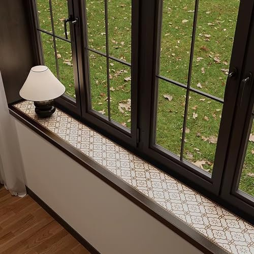 Tappetino per Davanzale Cuscino per Davanzale Stretto, Marrone, Protezione per Davanzale Impermeabile, Antipolvere, Anti-UV, Copertura Antiscivolo per Davanzale(Style D,60x35cm(24x14in))