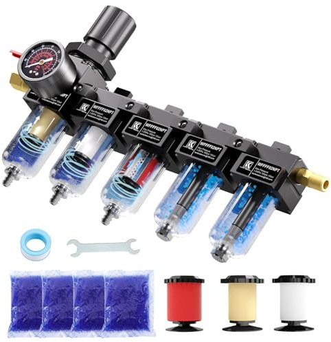 KANBOL 1/4 NPT 5 Stage Air Dryer per compressore, filtro in ottone e filtro a coalescenza, doppio essiccatore essiccante e regolatore d'aria, sistema di separazione dell'acqua del compressore d'aria