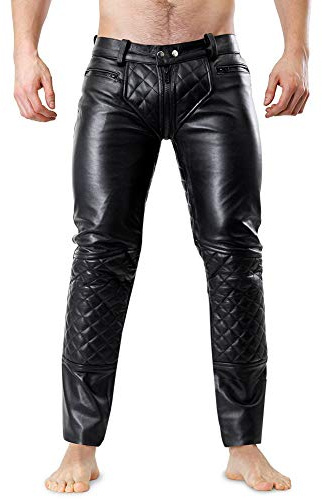 Bockle® 5 Gay-Zip gesteppt Jean Pantalon en Cuir Jeans Jean Full Zipper Zip, Size: 28W / 30L