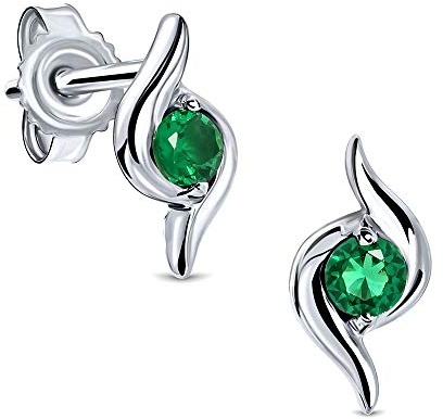 Miore Ohrringe Damen runde Ohrstecker mit Edelstein/Geburtsstein Smaragd in grün aus Weißgold 9 Karat / 375 Gold, Ohrschmuck