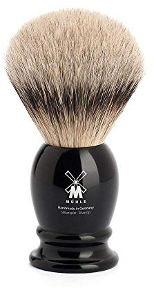 MÜHLE Classic Rasierpinsel - Rasurpinsel mit Silberspitz-Dachszupf - medium - Griff aus schwarzem Edelharz - Handarbeit