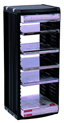ProfiOffice CD-Regal-Ständer MR-26S für 26 CDs mit Hüllen, Media-Rack Musik Turm, Erweiterbar, Kombinierbar, Aufhängbar, Schwarz (07014)