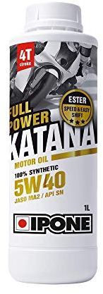 IPONE - Huile Moteur Moto 4 Temps 5W40 Full Power Katana - 100% Synthétique avec Esters – Passage de Vitesse Plus - 1L