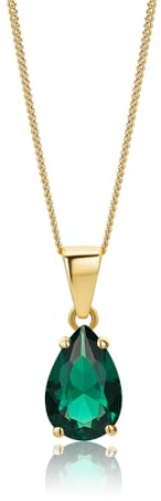 MIORE Collier Femme, Pendentif Or Jaune 9 Carats 375, Émeraude Taille Poire 1.00ct, Serti 4 Griffes, Maille Gourmette 45 cm, Fermoir Anneau à Ressort, Fabriqué en Italie