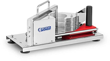 Royal Catering RCT-5 Tomato Slicer Vegetable Cutter Machine (Dimensions: 45 x 20 x 20 cm, Cutting Thickness: 5,5 mm, Blades: 10 Units, Hand Guard) Stainless Steel
