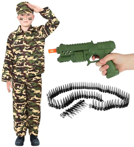 Costume de soldat de combat pour enfant avec pistolet jouet et ceinture de balle Taille L