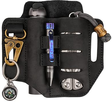 VIPERADE PJ13 Plus Multitool Sheath for Belt, EDC Pocket Organizer for Men, Leather Pouch with Keychain, Flashlight Holder, Pen Holder, Tools Sheath Knife Sheath for Leatherman-Black
