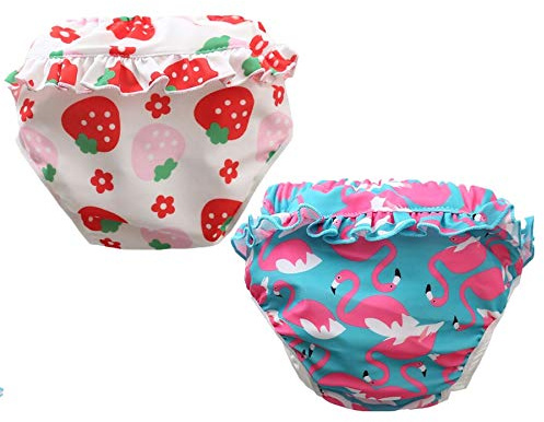 Schwimmwindel wiederverwendbar, 2 Stück Schwimmhose für Baby Mädchen (0-3 Jahr),Schwimmwindel mit Rüschen Badewindelhose Badehose (Farbe C, S- 15-22lb/0-1 Jahre)