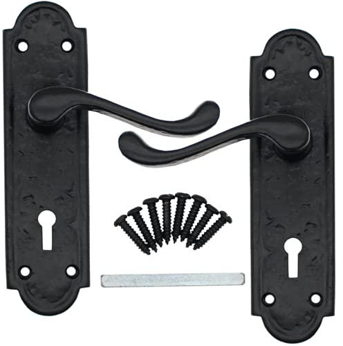 EAI Black Antique Victorian Door Handles Internal Lever Lock 170mm + Fixings