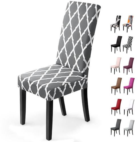 BalladHome® Stuhlhussen Stretch Stuhlbezug Universal Esszimmerstühle Stuhlhussen Decorative Stuhlüberzug Abnehmbar Schutzhülle für Hochzeitsfeiern, Bankett, Hotel(6 Stück, Hellgrau Gitter)-H