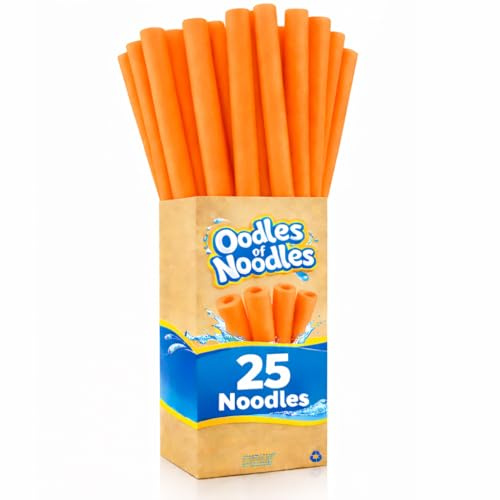 Oodles of Noodles Deluxe Rainbow Swimming Pool Noodles Foam- Pack of 25 - Approx. 48 inch x 2.5 inch Multi-Purpose Foam Tubes, Pool Floats for Water Fun, Exercise, Crafts, Padding, Insulation & More