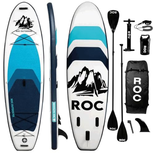 Roc, Tavola da stand up paddle da 3,2 m gonfiabile, capacità di peso di 158,8 kg, design ampio e stabile, accessori di alta qualità, marchio USA, colore blu reale
