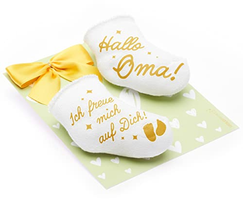 goldprintz I Du wirst Oma I Schwangerschaft verkünden I goldig bedruckte Babysocken mit Herz Postkarte I Wir bekommen ein Baby verkünden I Verkündung Schwangerschaft I Baby Überraschung I Babynews
